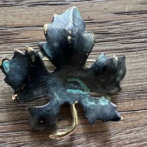 Vintage Gold, Green and Black Leaf Brooch